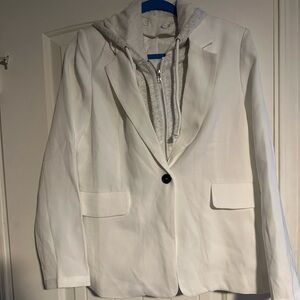 Women's White Blazer with Gray Hoodie